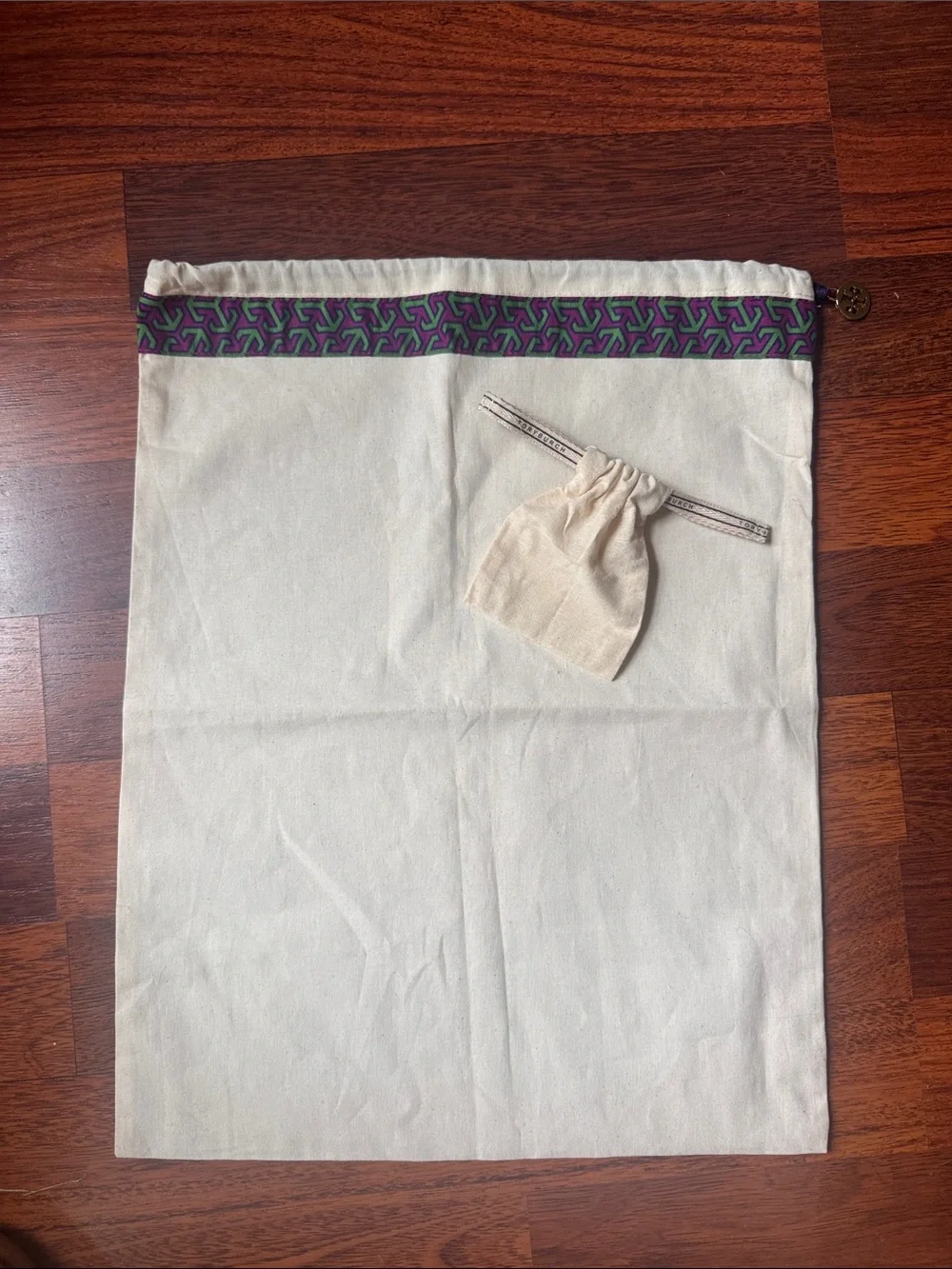 Tory Burch Canvas Drawstring Dust Bag with small accessory dust bag